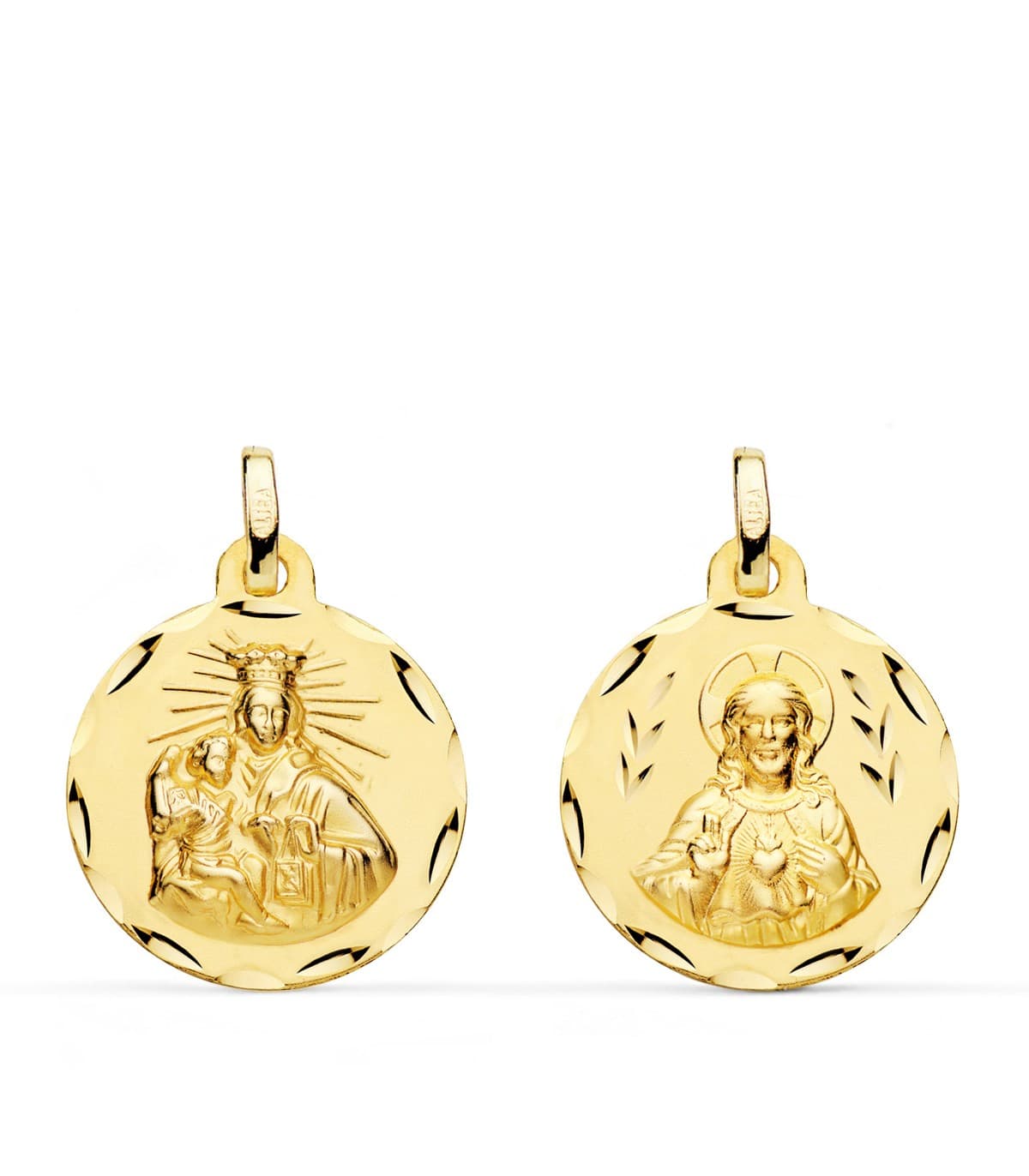 V. Carmen y C. Jesús Oro 18K Escapulario Tallado 18mm - medalla religiosa católica - joyería online
