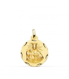 V. Carmen y C. Jesús Oro 18K Escapulario Tallado 18mm - medalla religiosa católica - joyería online