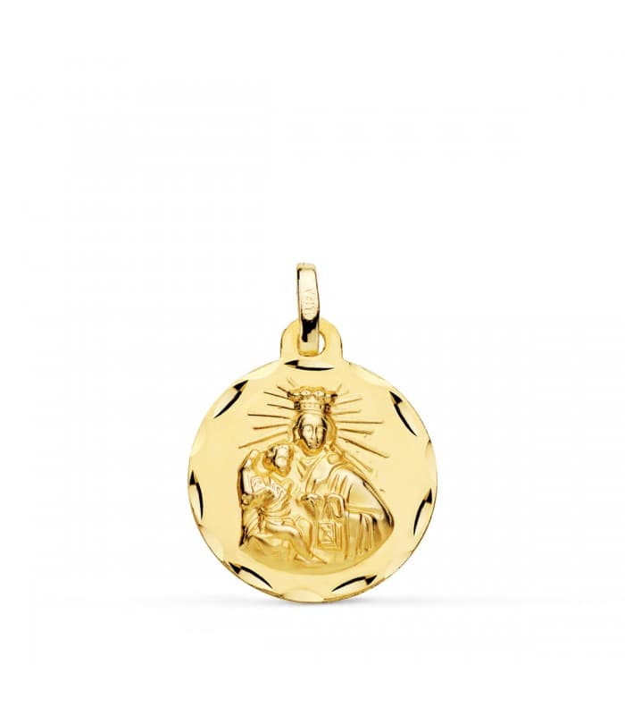 V. Carmen y C. Jesús Oro 18K Escapulario Tallado 18mm - medalla religiosa católica - joyería online