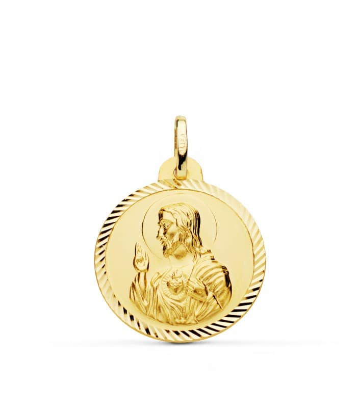 Medaglia Cuore di Gesù Oro 18Kt 22 mm rigata