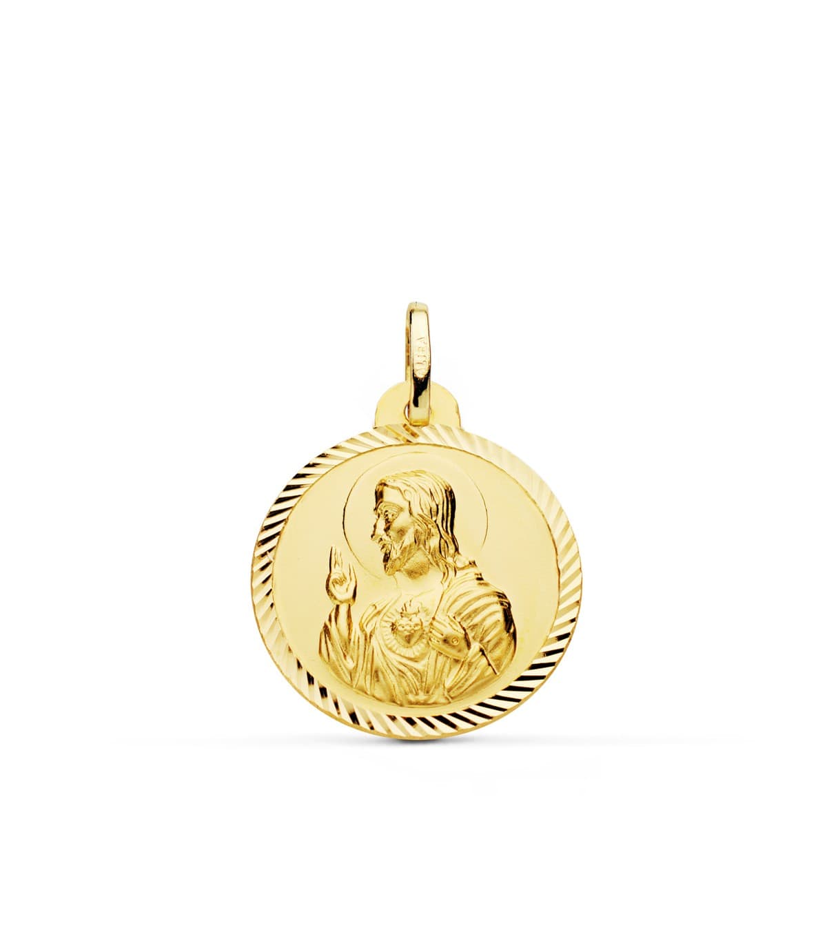 Medaglia Cuore di Gesù Oro 18Kt 22 mm rigata