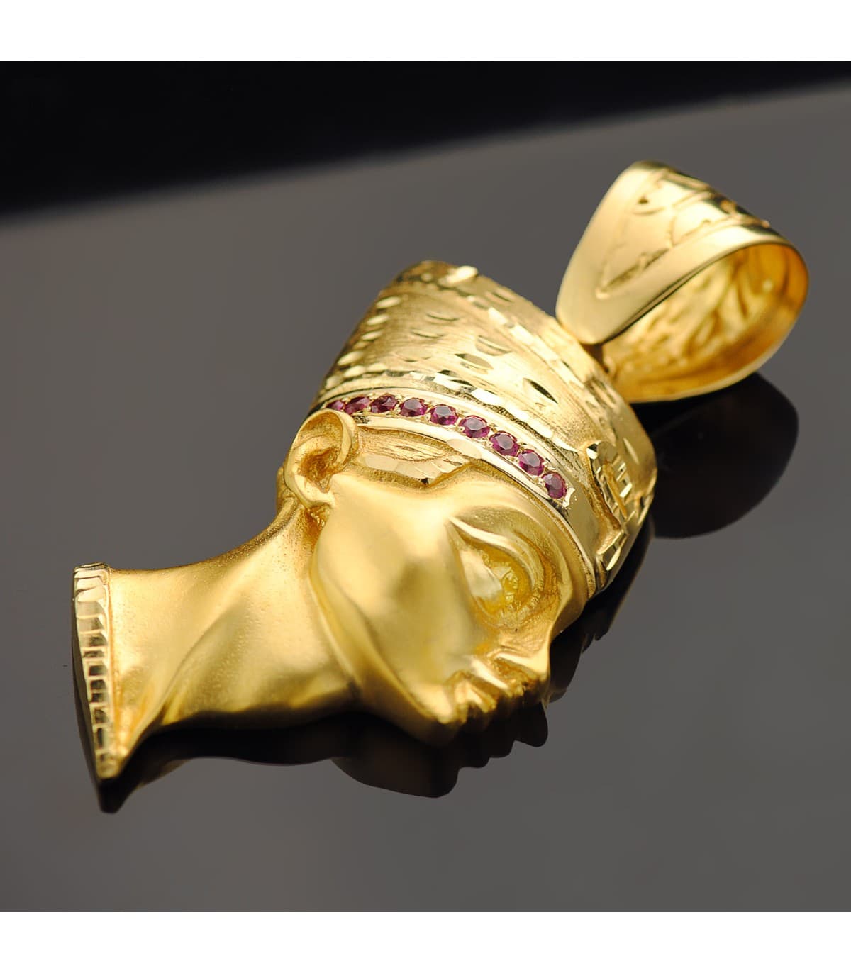 Pendentif Égyptien 18K Néfertiti Pierres rouges