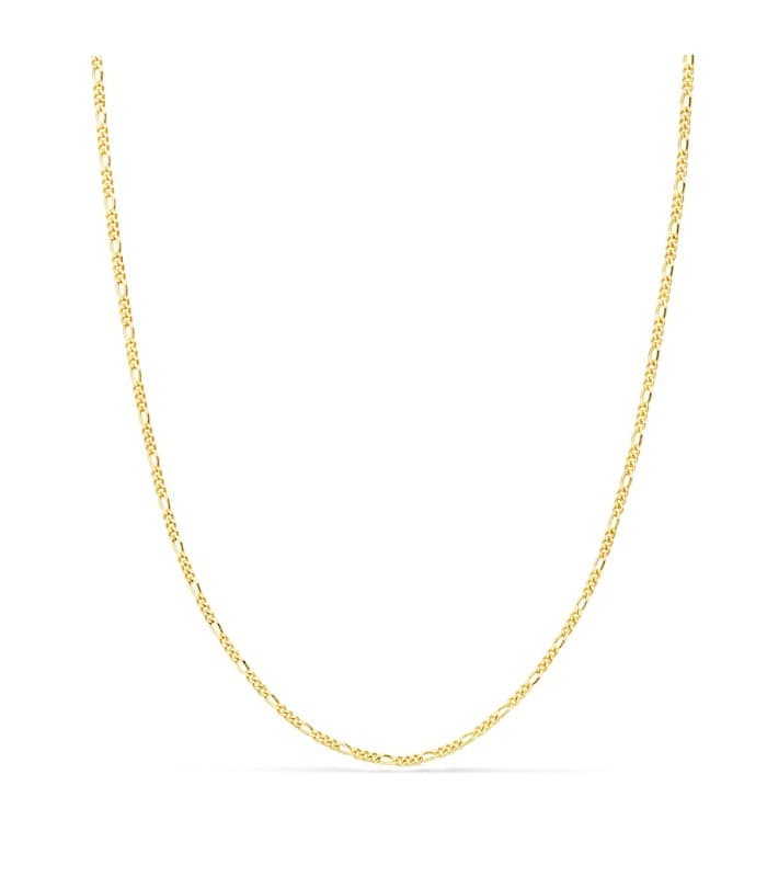 Collana catena figaro di 1 mm e 60 cm, maglia piena 3+1 grumetta alternata. Catenine sottile per donna e uomo.