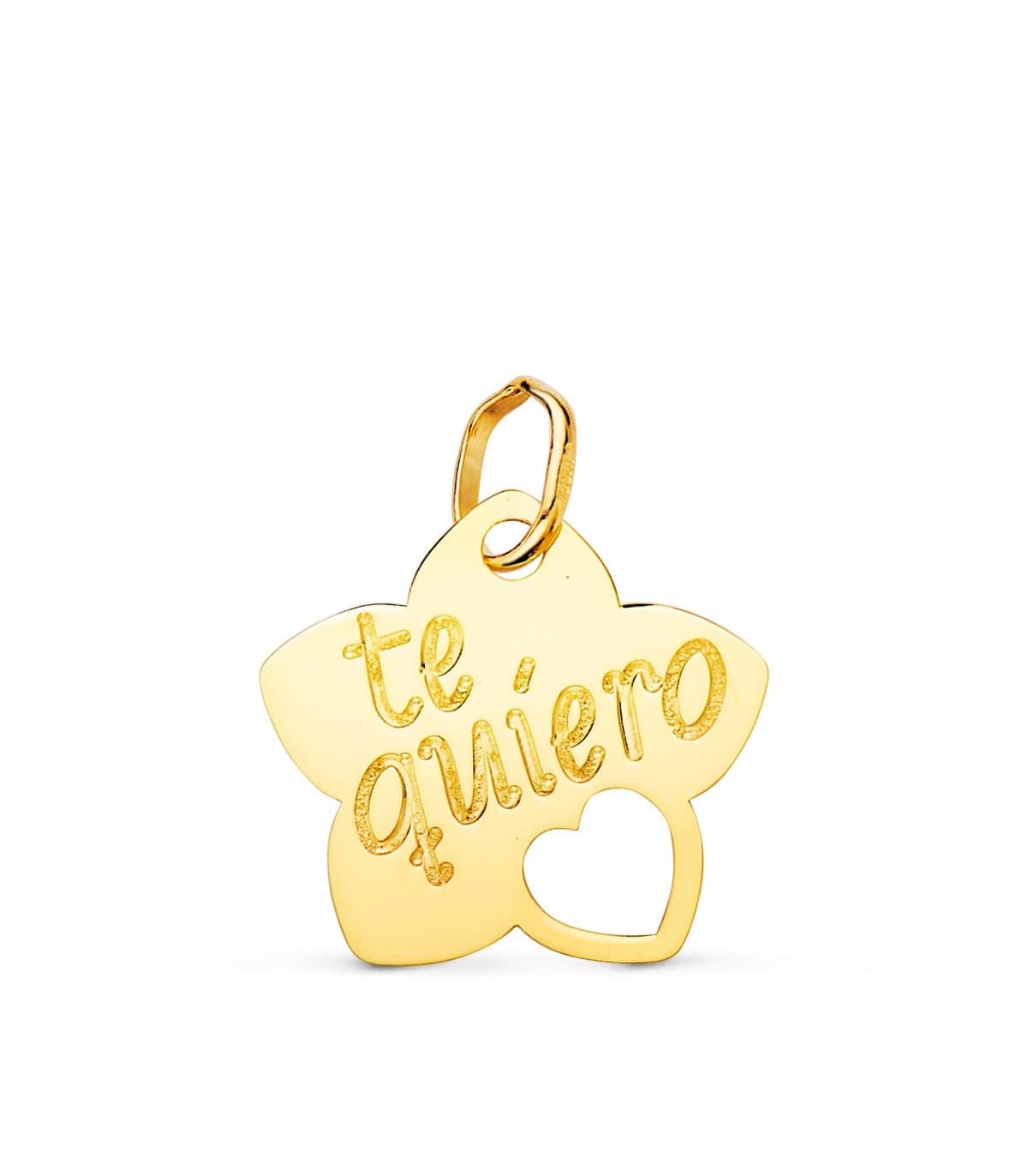 Ciondolo Fiore San Valentino oro 18kt Ti amo, piastrina 15 mm, lavorazione a lastra