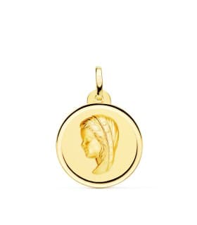 Alda Joyeros, joyería online |Medalla Virgen Niña Bisel Oro Amarillo 18 K 20 MM | colgante personalizado con grabado