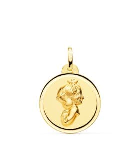 Alda Joyeros, joyería online. Medalla Virgen Niña Oración Bisel Oro 18K 20MM | medallas religiosas para comunión o bautizo