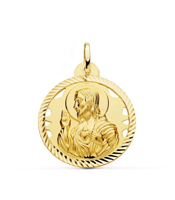 Alda Joyeros, bijouterie en ligne. Médaille Sacré-Coeur de Jésus Or 18K 26 mm Ajourée