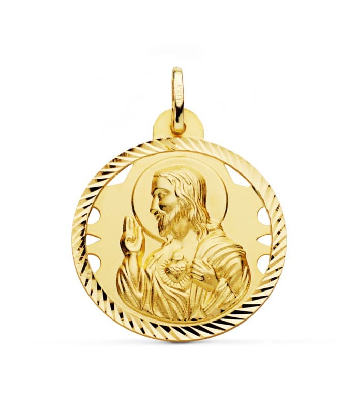 Alda joyeros, joyería online | Medalla Corazón de Jesús Oro 18K 28 mm Calada