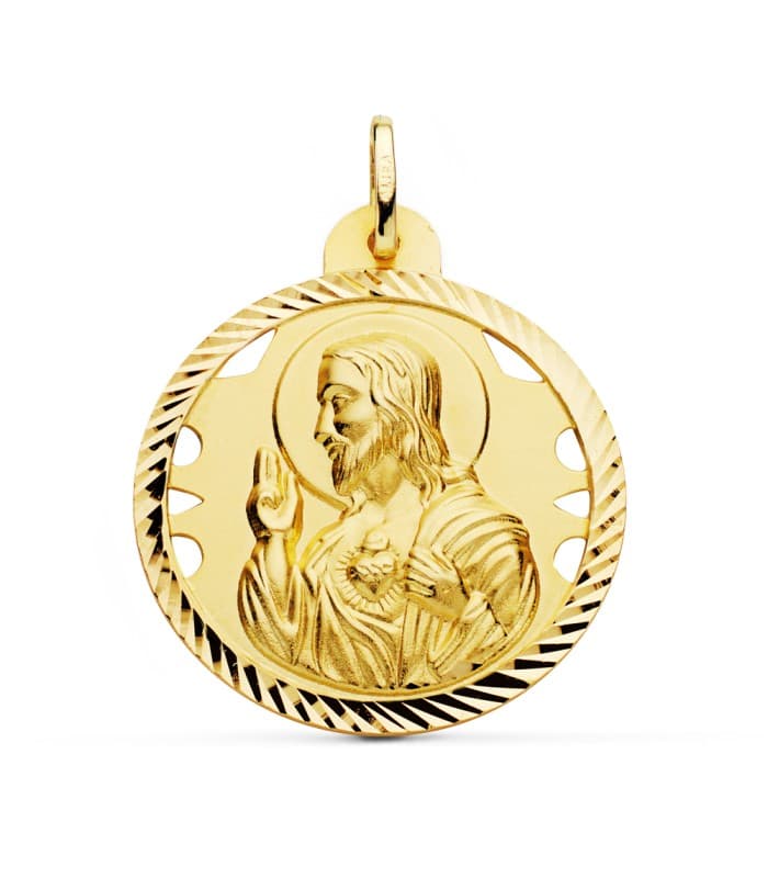 Medaglia Cuore di Gesù Oro 18Kt 30 mm traforata
