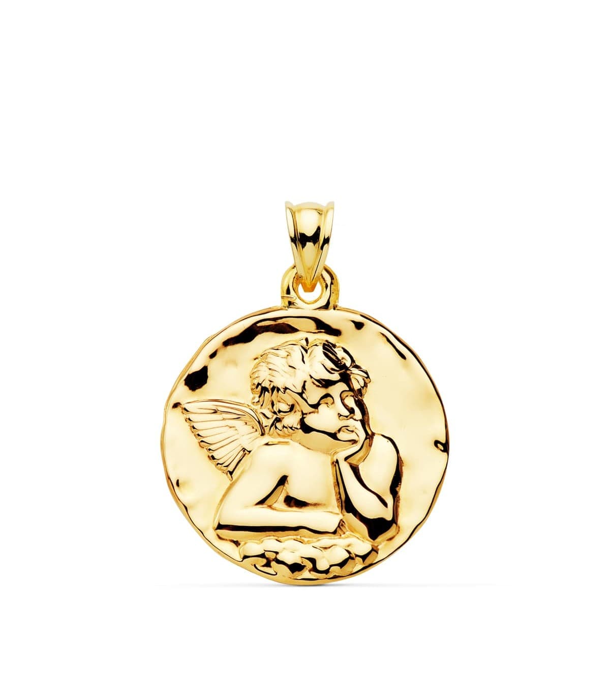 Medalla Redonda Ángel Oro Amarillo 18k 28 mm grabado joya personalizada joyeria online