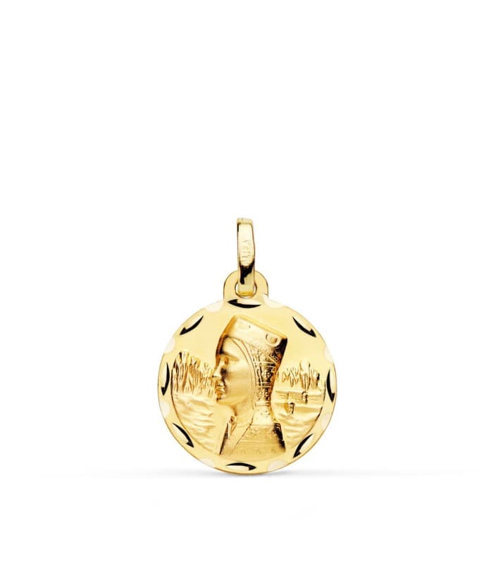 Medalla oro Virgen de Montserrat 18 Ktes 16mm joya religiosa personalizada grabado comunion