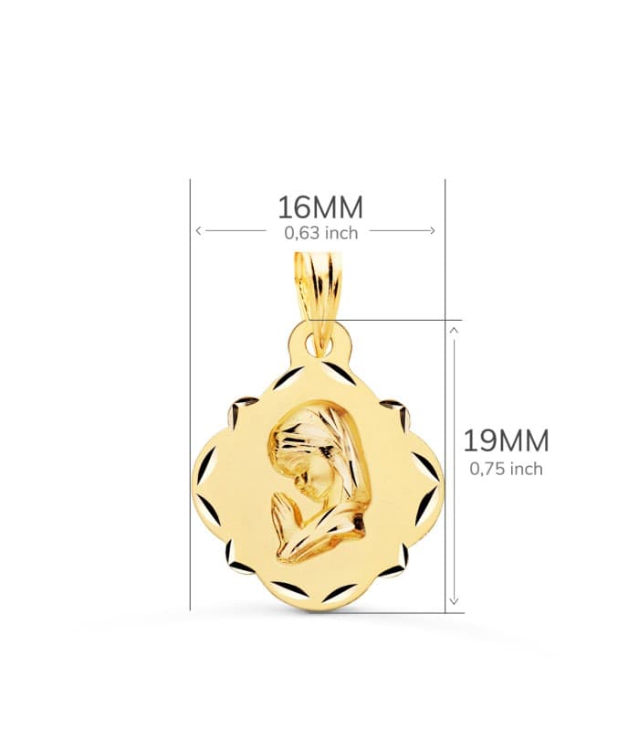 Médaille Vierge Entourée Or Jaune 18k 16mm