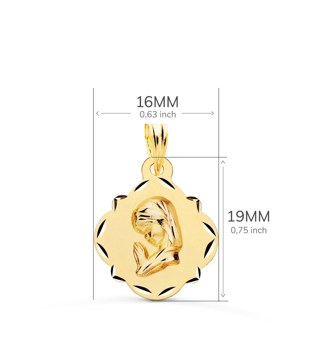 Medalla Virgen Niña Pandereta Oro Amarillo 18k 16mm