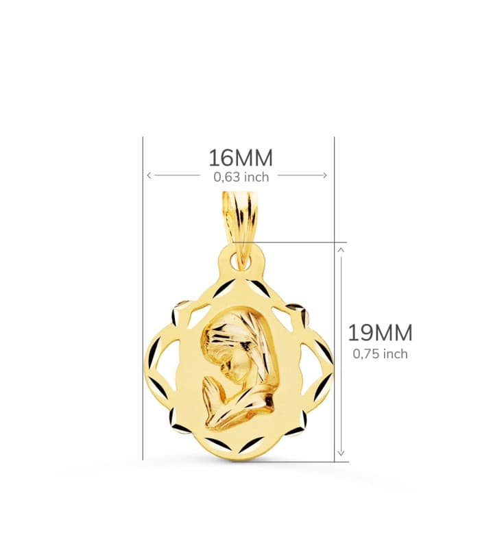 Médaille Vierge Entourée Or Jaune 18 K19 MM