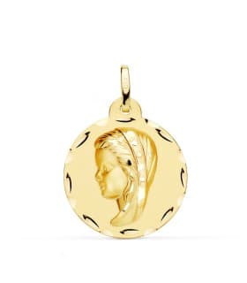 Alda Joyeros, joyería online | Medalla Virgen Niña Tallada Oro Amarillo 18 K 24 MM