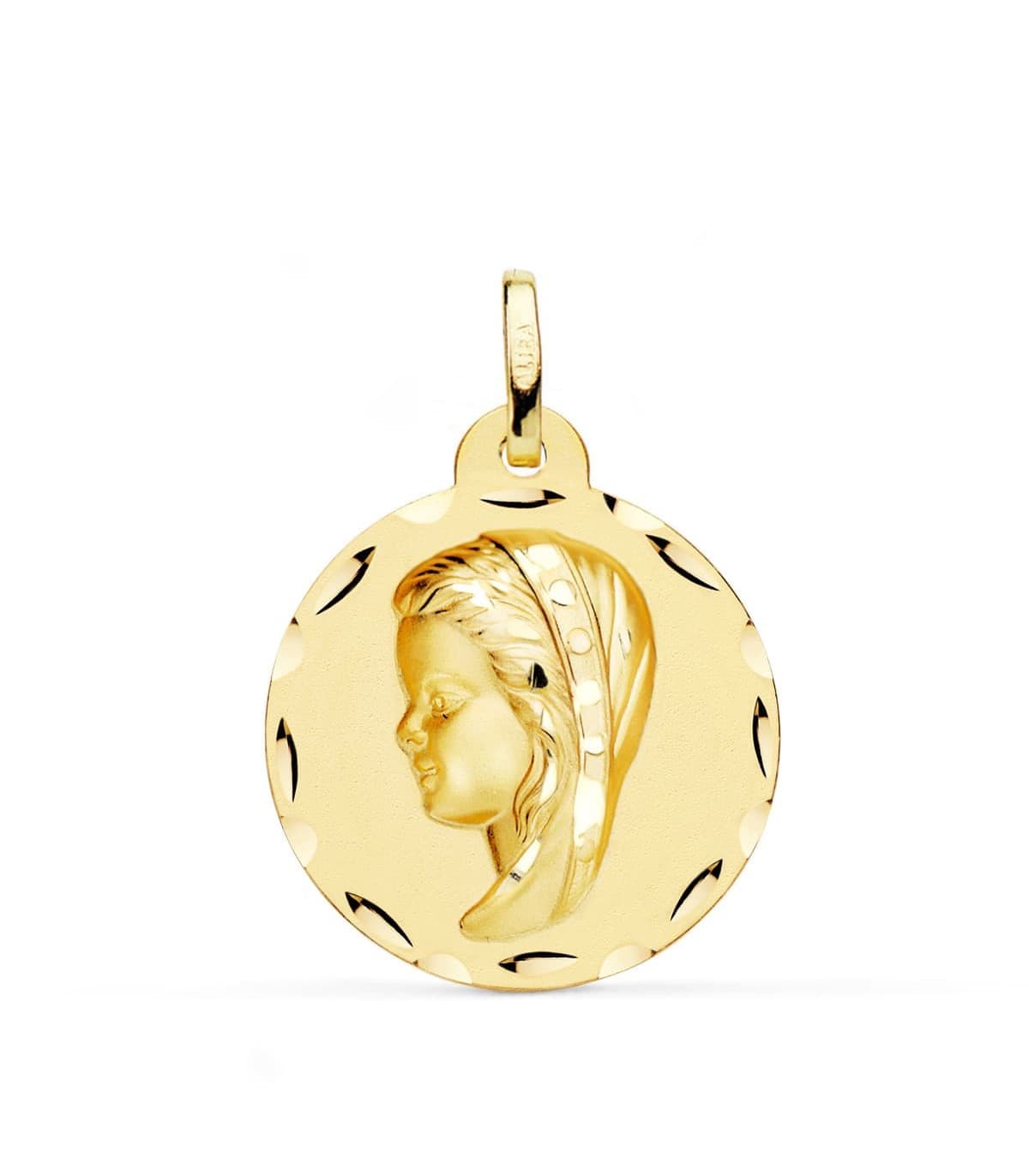 Alda Joyeros, joyería online | Medalla Virgen Niña Tallada Oro Amarillo 18 K 24 MM