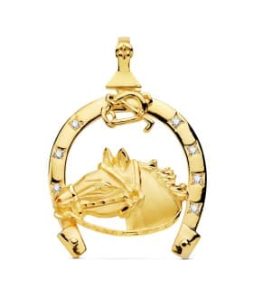 Ciondolo portafortuna con motivo Ferro di cavallo oro 18kt zirconi 42 mm | Gioielli uomo