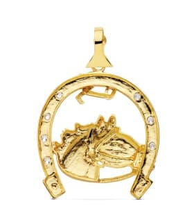 Pendentif Fer à Cheval avec Cheval Or 18K Zircon 42mm