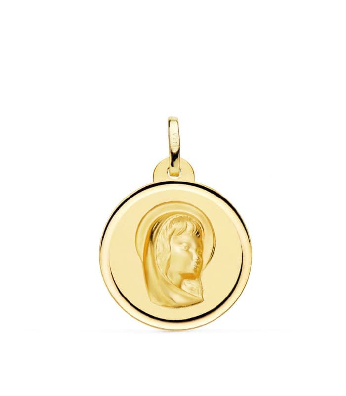 Alda Joyeros, Joyería Online. Medalla de Oro 18K Virgen Niña Bisel 20mm| medallas religiosas de moda mujer