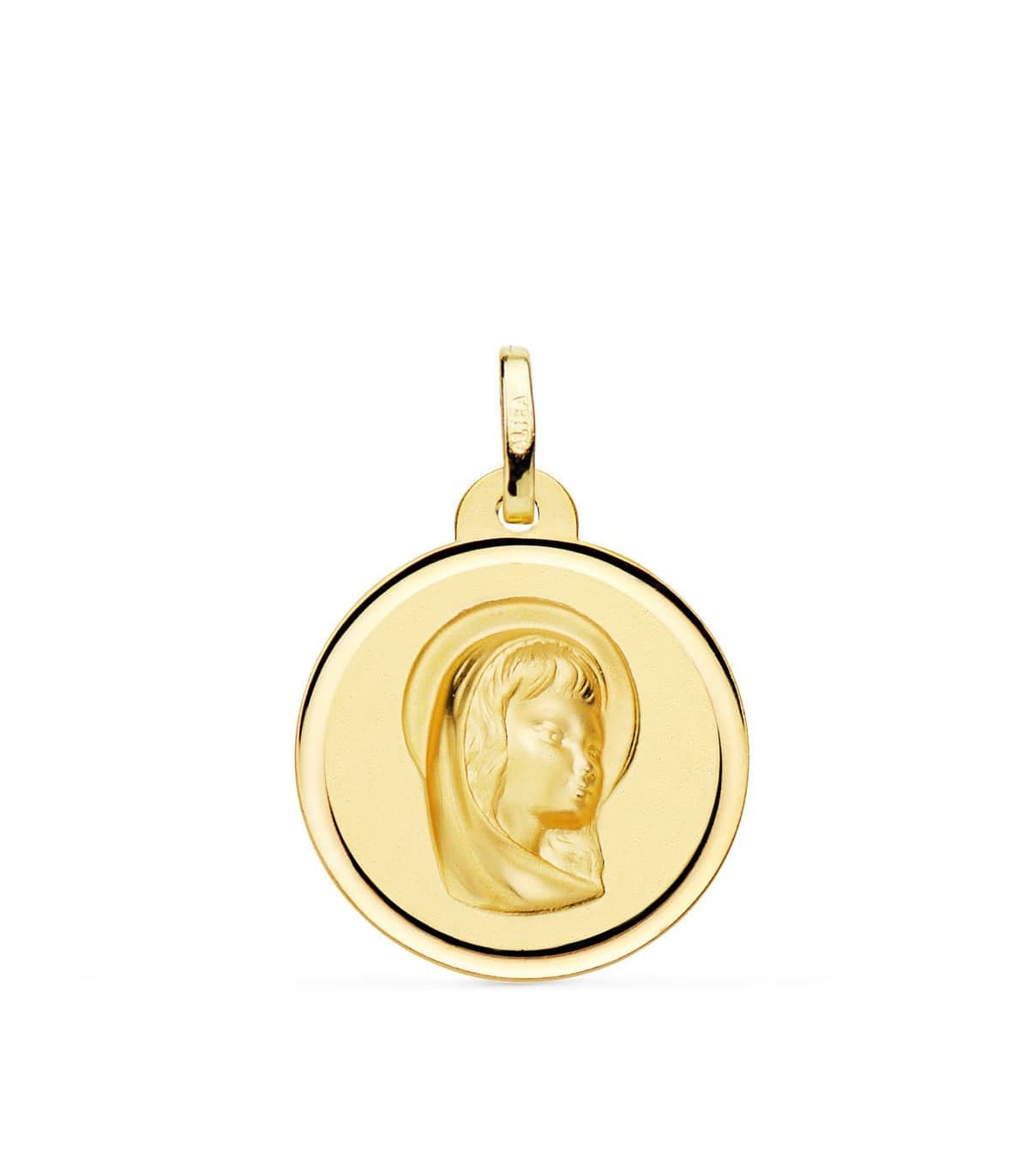 Alda Joyeros, Joyería Online. Medalla de Oro 18K Virgen Niña Bisel 20mm| medallas religiosas de moda mujer