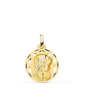Medalla Calada 18K Virgen Niña Tallada 18MM