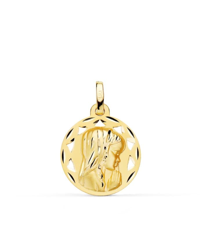 Medalla Calada 18K Virgen Niña Tallada 18MM