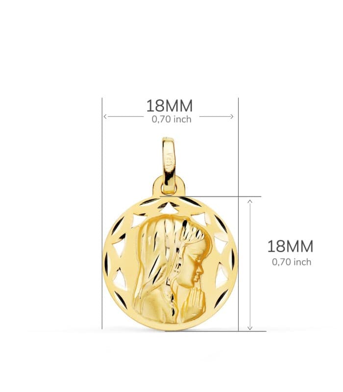 Medalla Calada 18K Virgen Niña Tallada 18MM