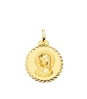 Medalla Virgen María Velo Oro 18K 20mm Talla | colgante religioso
