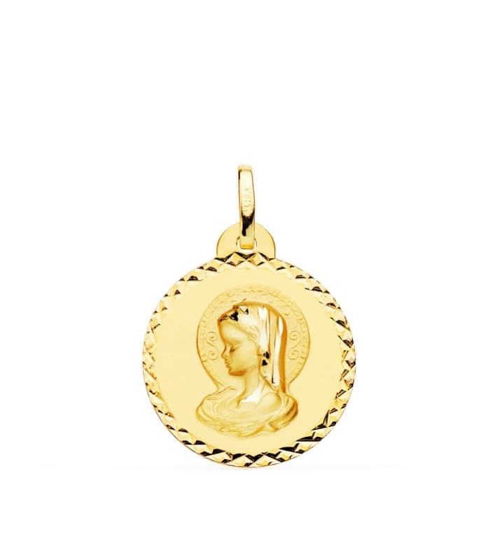 Medaglia Madonna Maria velo oro 18kt 20mm diamantata