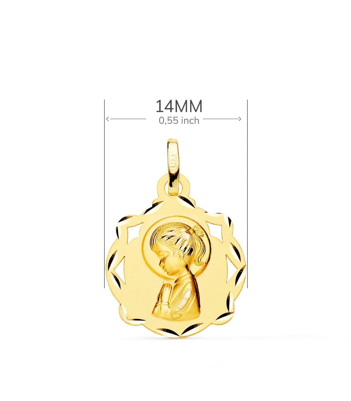 Médaille Ajourée 18K Vierge Enfant Prière 14MM