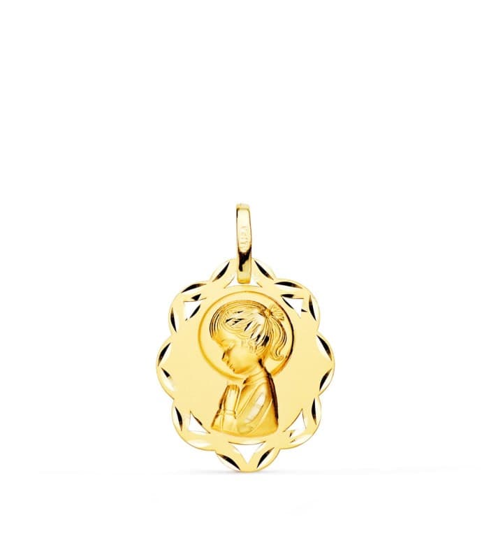Medalla Calada 18 K Virgen Niña Rezo 20 MM