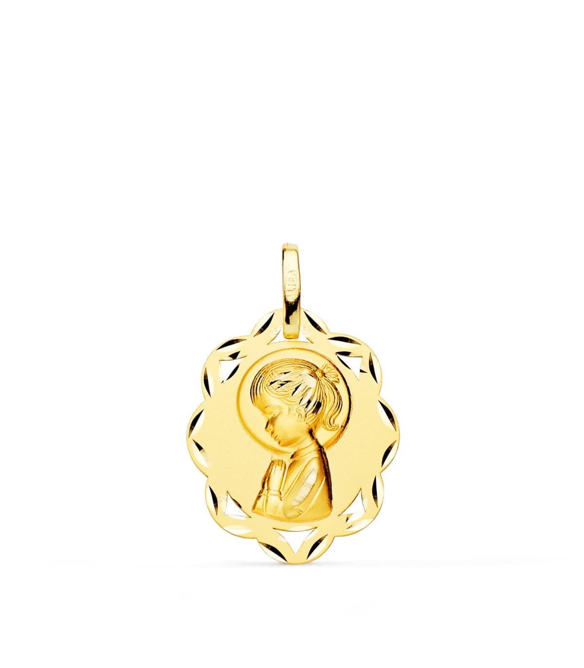 Medalla Calada 18 K Virgen Niña Rezo 20 MM