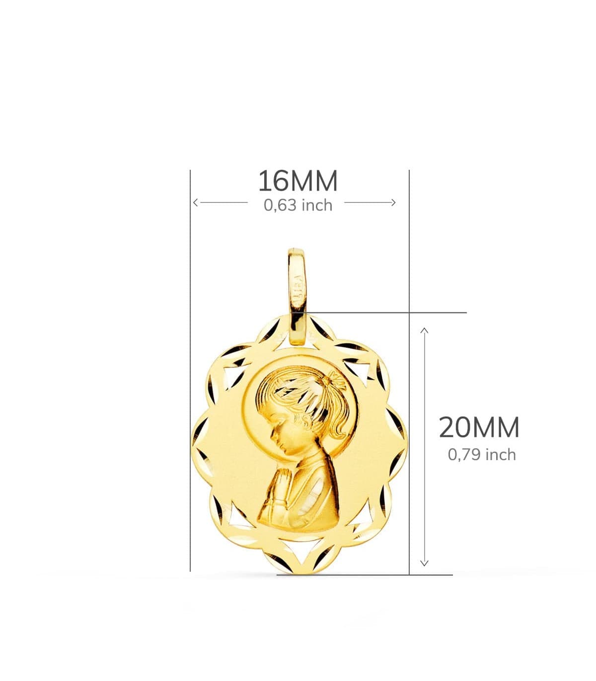 Medalla Calada 18 K Virgen Niña Rezo 20 MM