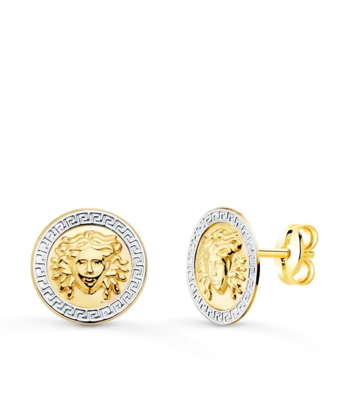 Runde Ohrstecker Medusa, mattiert und poliert, Ø 12 mm - 18 karat Bicolor-Gold Damen Ohrringe