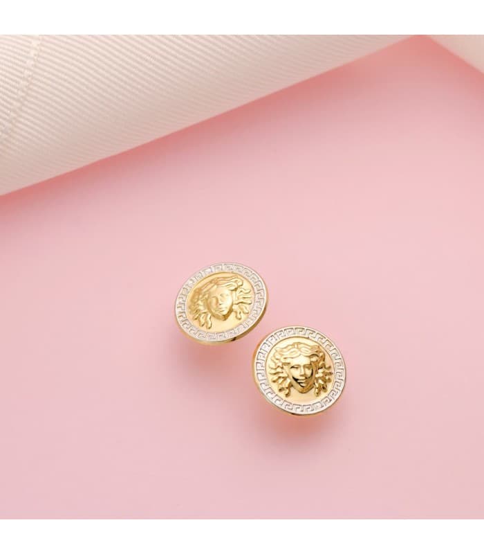 Runde Ohrstecker Medusa, mattiert und poliert, Ø 12 mm - 18 karat Bicolor-Gold Damen Ohrringe
