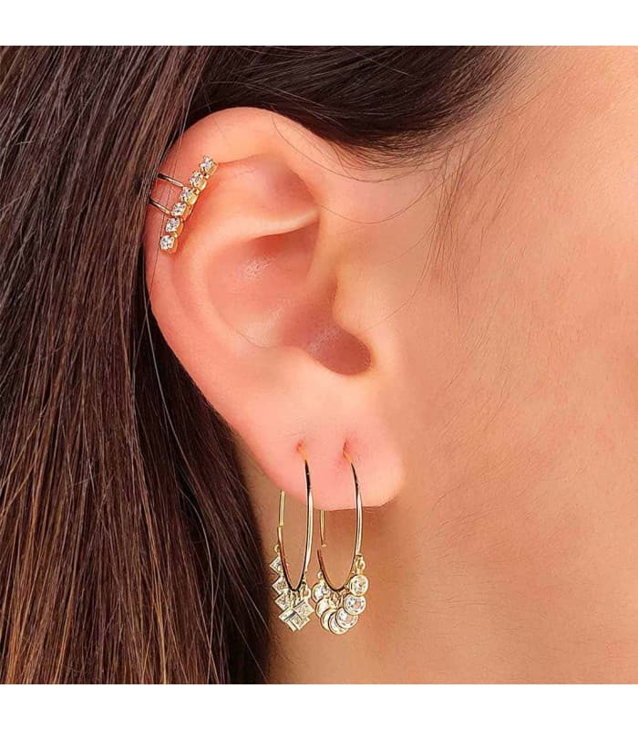 Pendientes Aro Zircon Oro Amarillo 18K 20 mm