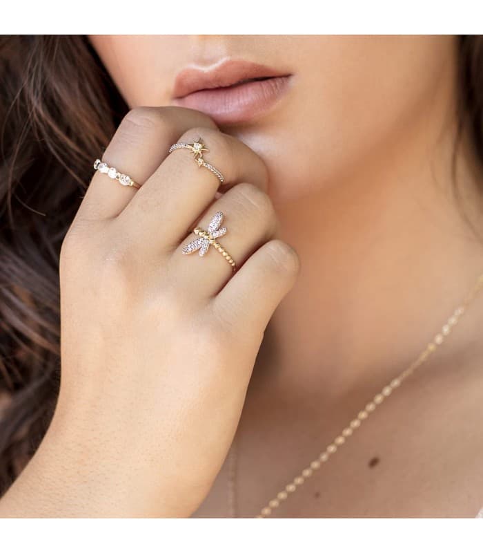 Libelle-Design Ring Gold 18K /750er  22013-2, mit Zirkonia und Kugeln