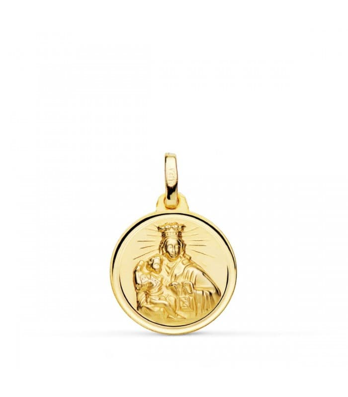 Medalla Oro 18K Virgen del Carmen Bisel 16mm