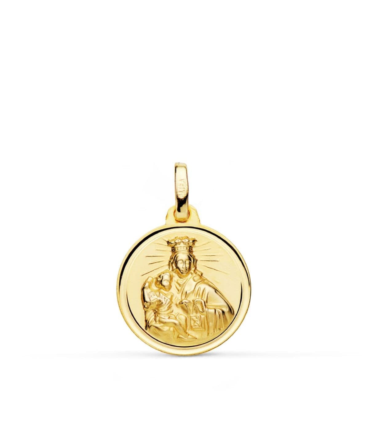 Medalla Oro 18K Virgen del Carmen Bisel 16mm