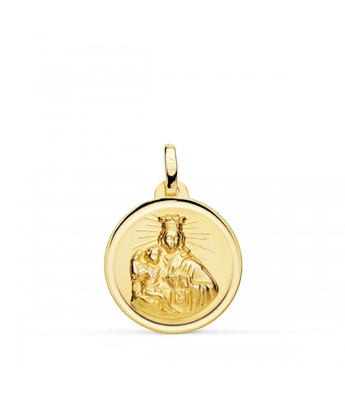 Médaille Or 18K Notre Dame du Mont Carmel Bisel 18mm - gravure inclus