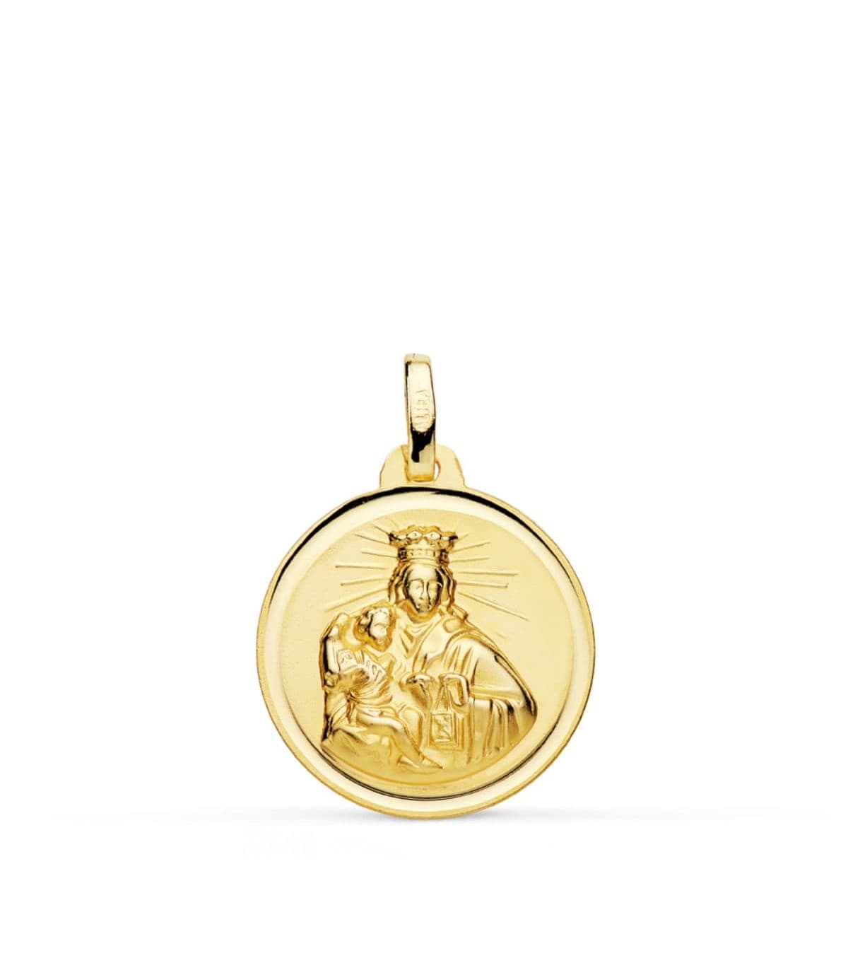 Médaille Or 18K Notre Dame du Mont Carmel Bisel 18mm - gravure inclus