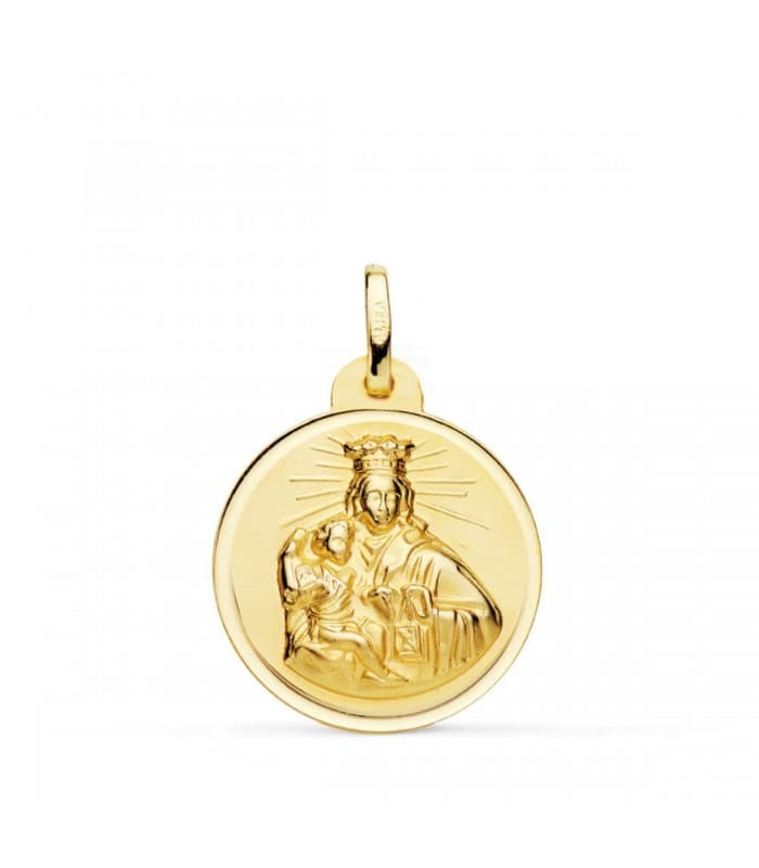 Medalla Oro 18K Virgen del Carmen Bisel 20mm - medallas religiosas - colgante con grabado