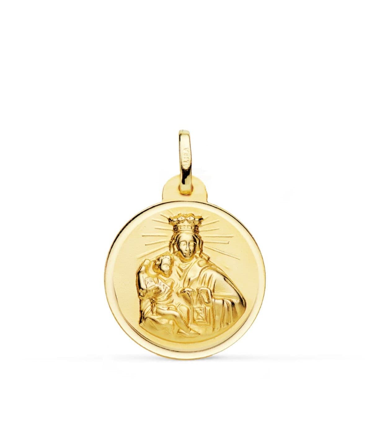 Medalla Oro 18K Virgen del Carmen Bisel 20mm - medallas religiosas - colgante con grabado