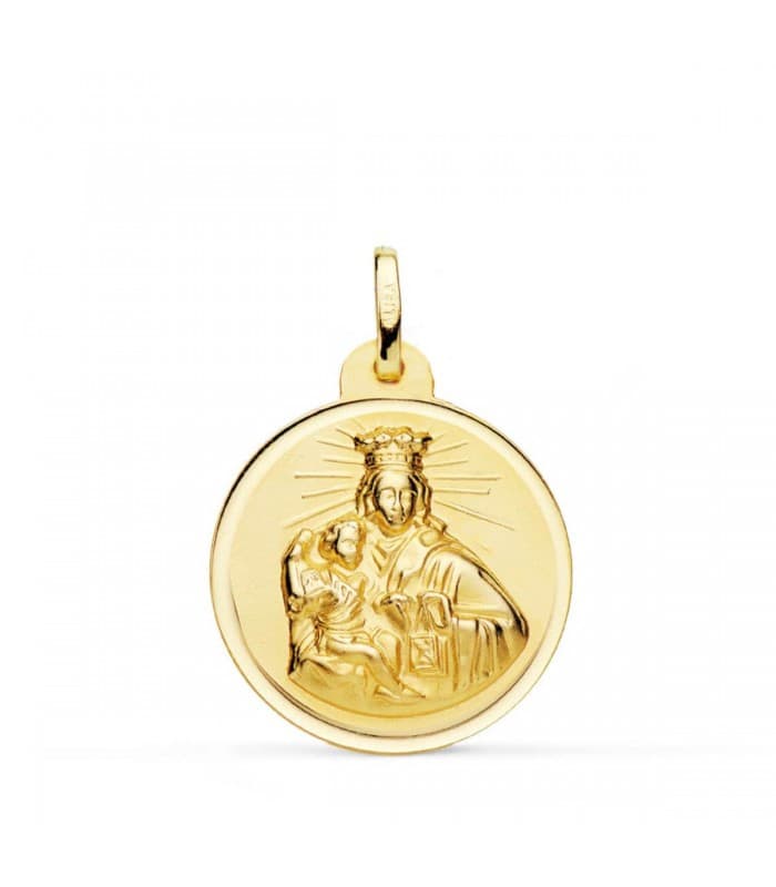 Medalla Oro 18K Virgen del Carmen Bisel 22mm - medallas religiosas - colgante con grabado