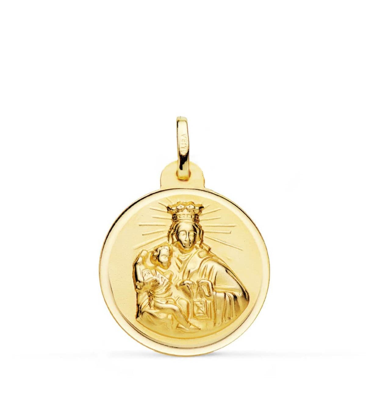 Medalla Oro 18K Virgen del Carmen Bisel 22mm - medallas religiosas - colgante con grabado