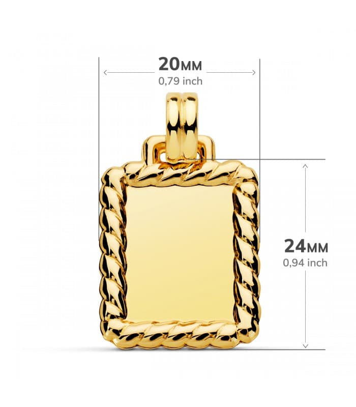 Plaque pendentif rectangulaire Or Jaune 18K 24 mm - gravure avec photo