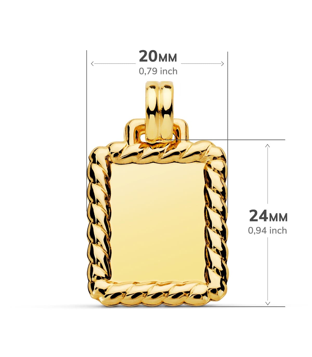 Chapa labrada Colgante Oro 18 Ktes 24 mm grabado foto texto frase joya personalizada