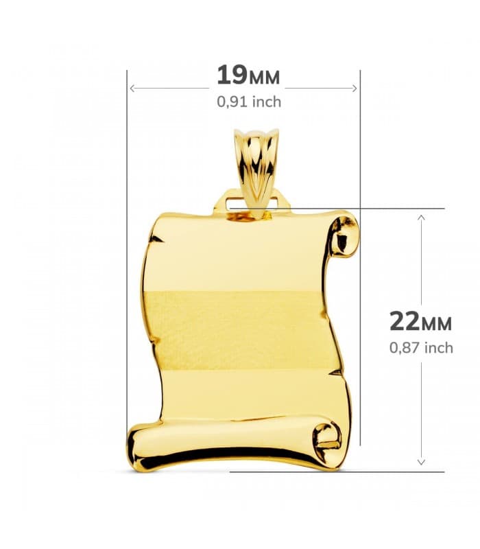 Pergamino Oro Amarillo 18 K 22 mm Banda - Colgante con grabado - joyas personalizadas