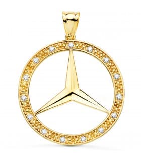 Ciondolo Stella Mercedes oro giallo 18kt Zirconi 35 mm - Gioielli uomo online