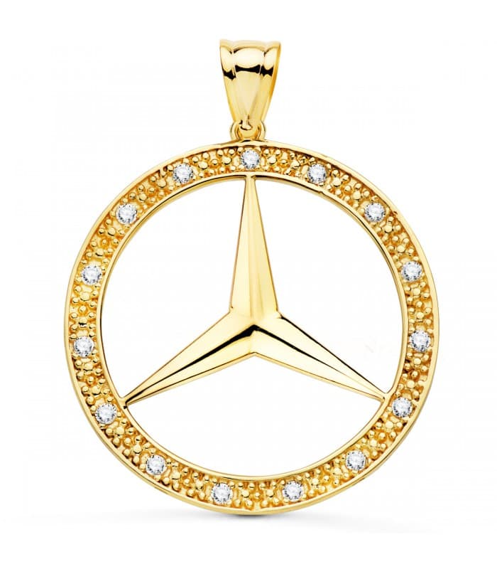 Ciondolo Stella Mercedes oro giallo 18kt Zirconi 35 mm - Gioielli uomo online